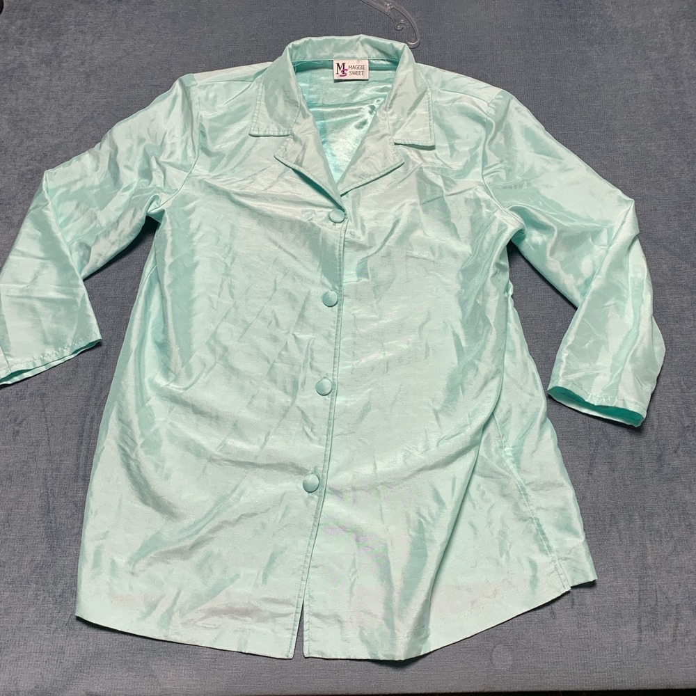Maggie Sweet Pajama Shirt Women's Seafoam Green Satin Classic Night Sleepwear